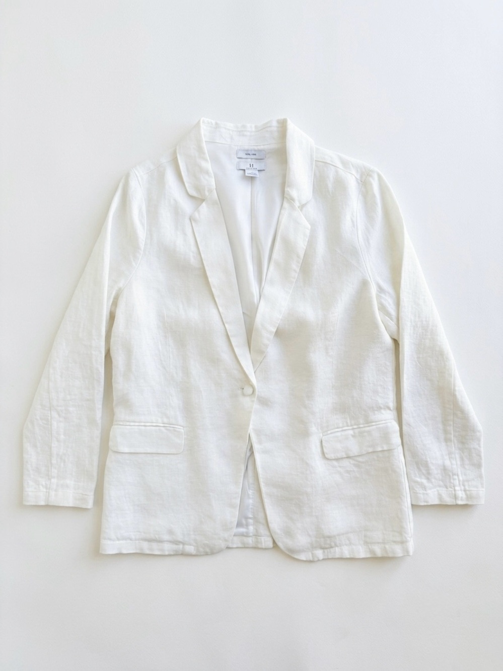 H by Halston Off-White Linen Single-Button Relaxed Blazer Minimalist Old Money